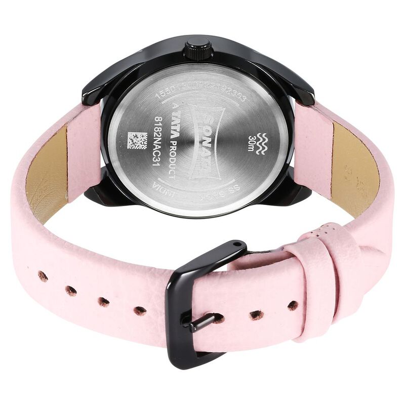 Sonata Unveil Quartz Multifunction Black Dial Leather Strap Watch for Women - image number 3