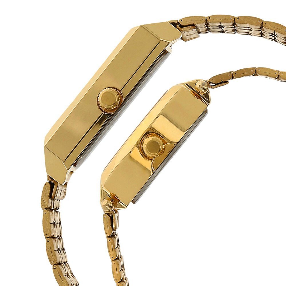 Buy Online Sonata Quartz Analog with Day and Date Golden Dial Stainless Steel Strap Watch for Couple ns70078083ym02p Sonata
