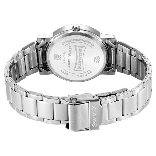 Sonata Classic Quartz Analog Black Dial Silver Stainless Steel Strap Watch for Men - image number 3