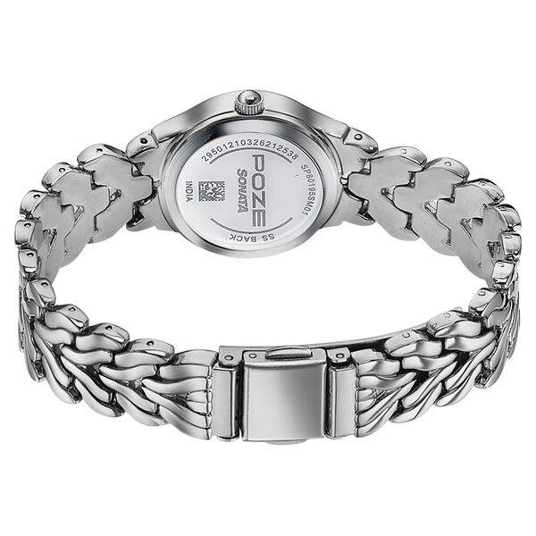 Poze Poze Quartz Analog White Dial Silver Metal Strap Watch For Women - image number 6