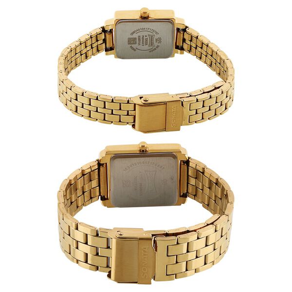 Sonata Quartz Analog Champagne Dial Stainless Steel Strap Watch for Couple - image number 3