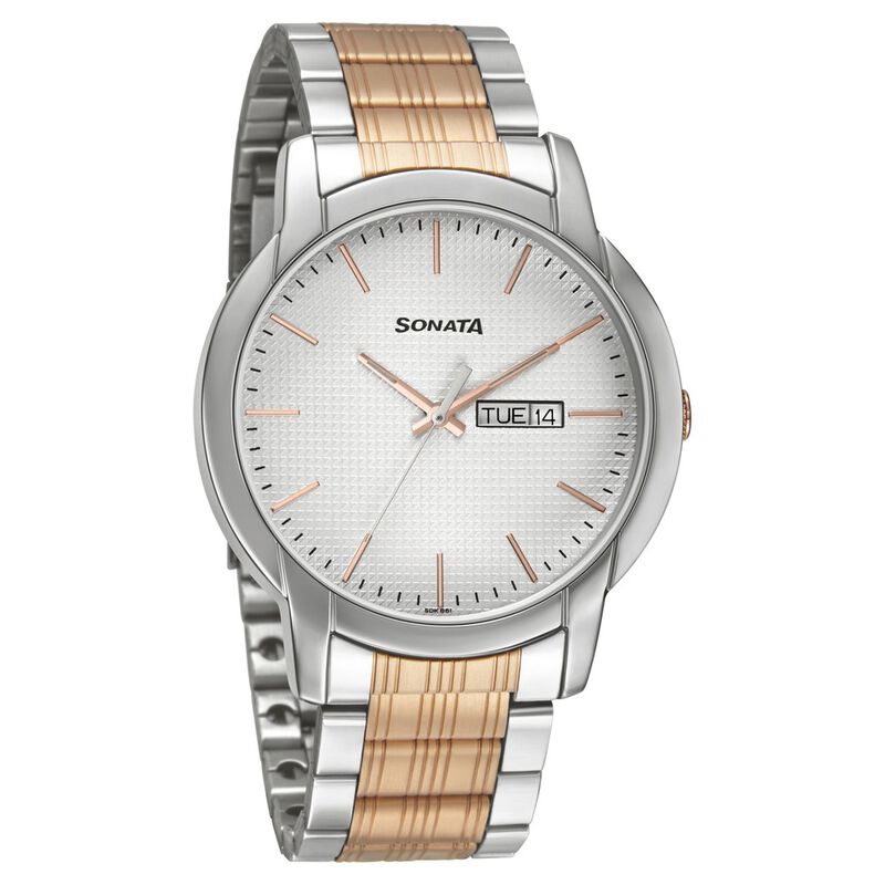 Buy Online Sonata Quartz Analog with Day and Date White Dial Metal