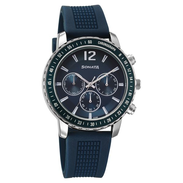 Sonata Chronos Quartz Analog with Date Blue Dial Blue Colour Plastic Strap Watch For Men - image number 1