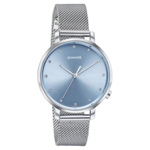 Sonata Elegent Essentials Quartz Analog Blue Dial Stainless Steel Strap Watch For Women - image number 1