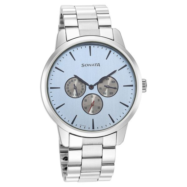 Sonata Quartz Multifunction Blue Dial Stainless Steel Strap Watch for Men - image number 0