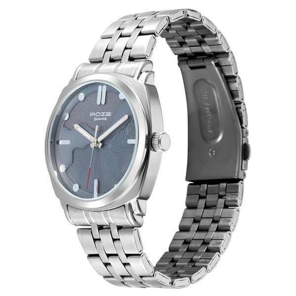 Poze By Sonata Quartz Analog Blue Dial Silver Metal Strap Watch For Men - image number 2