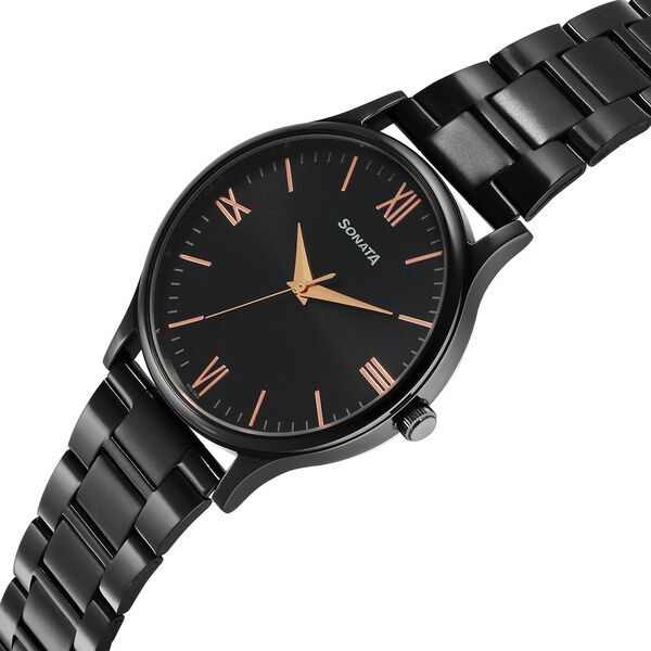 Sonata Aspire Quartz Analog Black Dial Stainless Steel Strap Watch for Men - image number 2