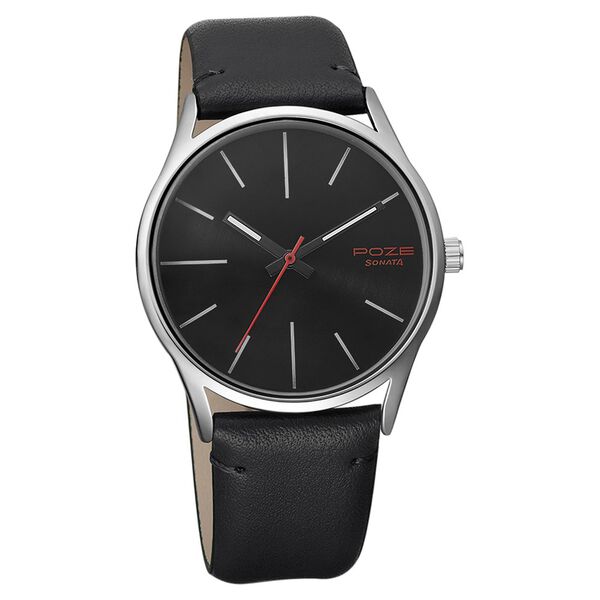 Poze by Sonata Quartz Analog Black Dial PU Leather Strap Watch for Men - image number 1