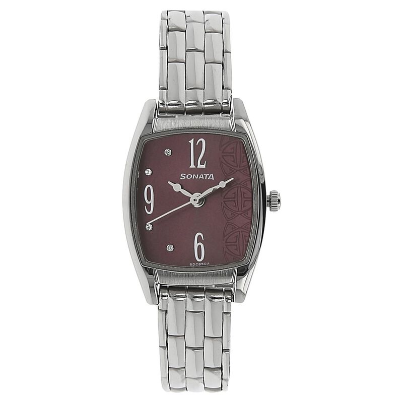 Sonata Quartz Analog Purple Dial Stainless Steel Strap Watch for Women - image number 0