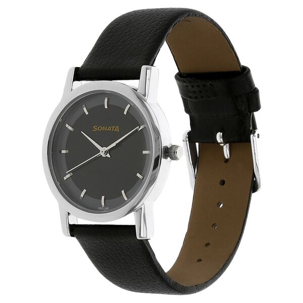 Sonata Quartz Analog Black Dial Leather Strap Watch for Men - image number 1