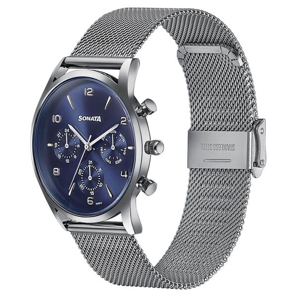 Sonata Wedding Edit Quartz Multifunction Blue Dial Stainless Steel Strap Watch For Men - image number 3