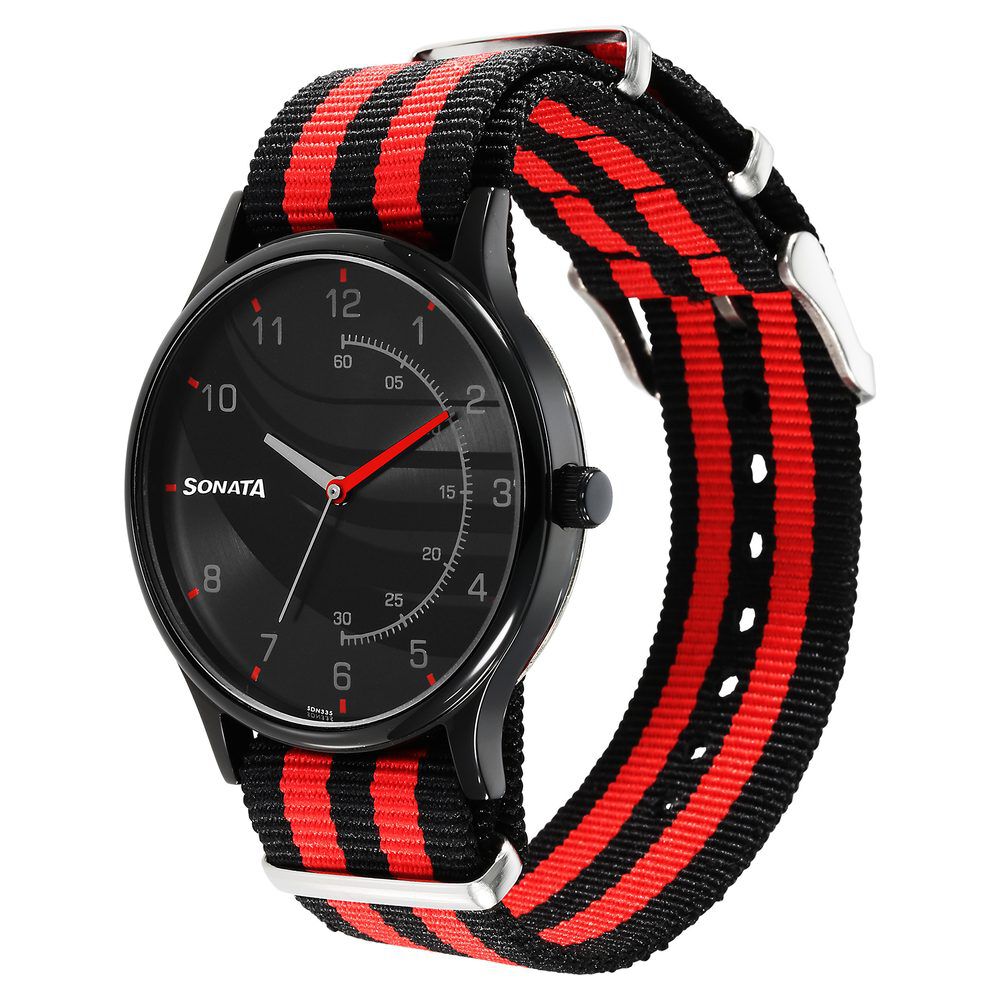 Sonata RPM Black Dial Plastic Strap Watch for Men