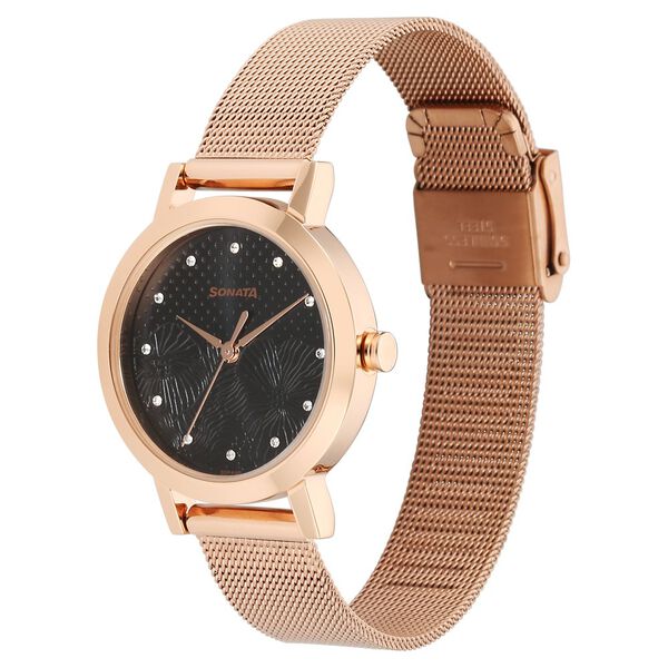 Sonata Quartz Analog Black Stainless Steel Strap for Women - image number 1