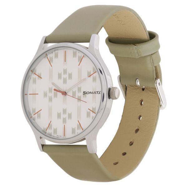 Sonata Knot White Dial Leather Strap Watch for Men - image number 2