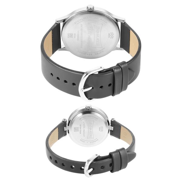 Sonata Quartz Analog Silver Dial Leather Strap Watch for Couple - image number 3