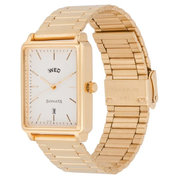Sonata Quartz Analog with Day and Date White Dial Stainless Steel Strap Watch for Men - image number 2