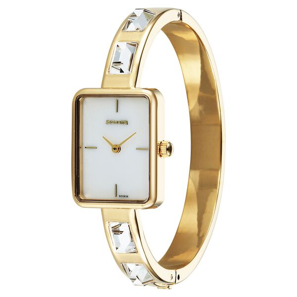 Sonata Aura Quartz Analog White Mother of Pearl Dial Golden Stainless Steel Strap Watch For Women - image number 1