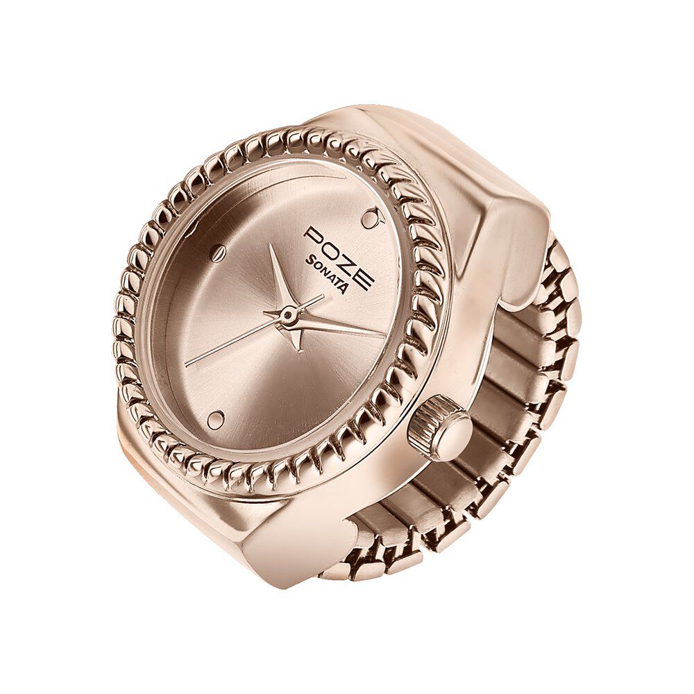 Buy Online Sonata Poze Quartz Analog Rose Gold Dial Rose Gold Color Stainless Steel Strap Ring Watch For Women sp80082wm01w Sonata
