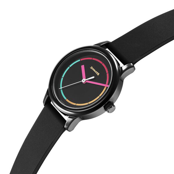 Sonata Splash Black Dial Women Watch With Plastic Strap - image number 2