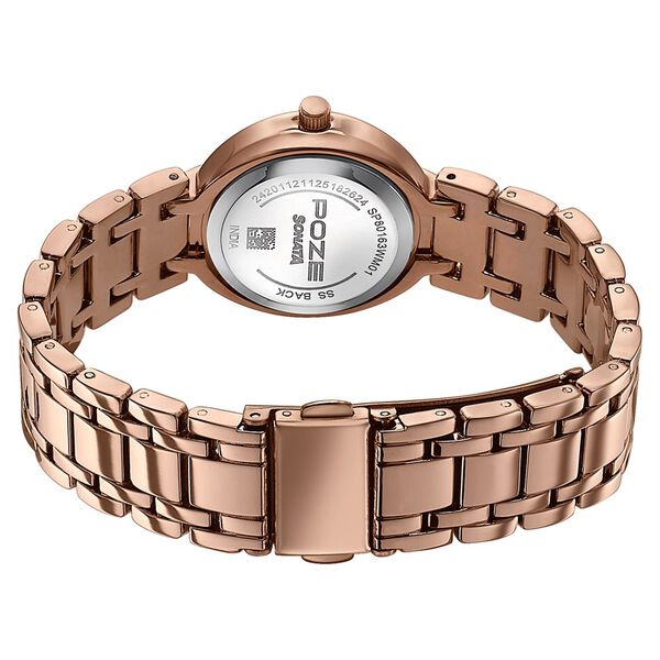 Poze By Sonata Quartz Analog White Dial Rose Gold Metal Strap Watch For Women - image number 6