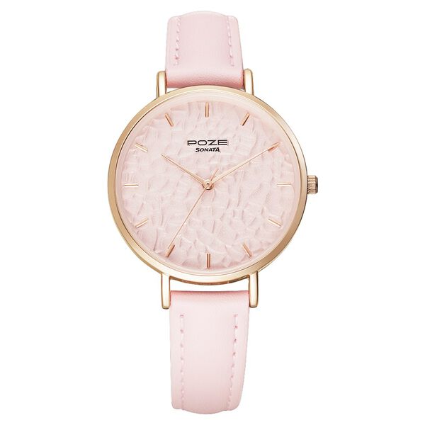 Poze by Sonata Quartz Analog Pink Dial PU Leather Strap Watch for Women - image number 0