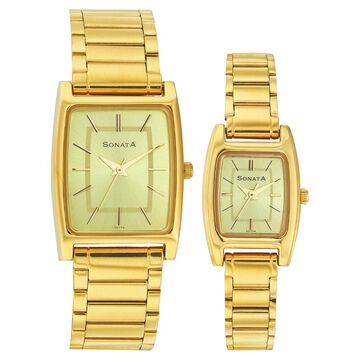 Sonata Quartz Analog Champagne Dial Strap Watch for Couple