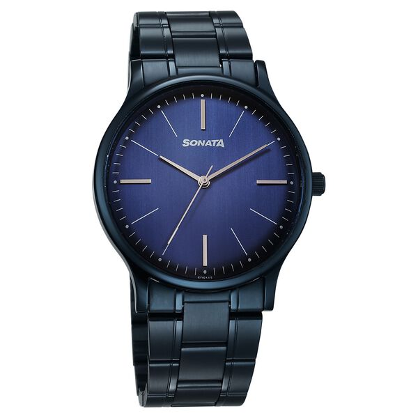 Sonata Aspire Quartz Analog Blue Dial Stainless Steel Strap Watch For Men - image number 0