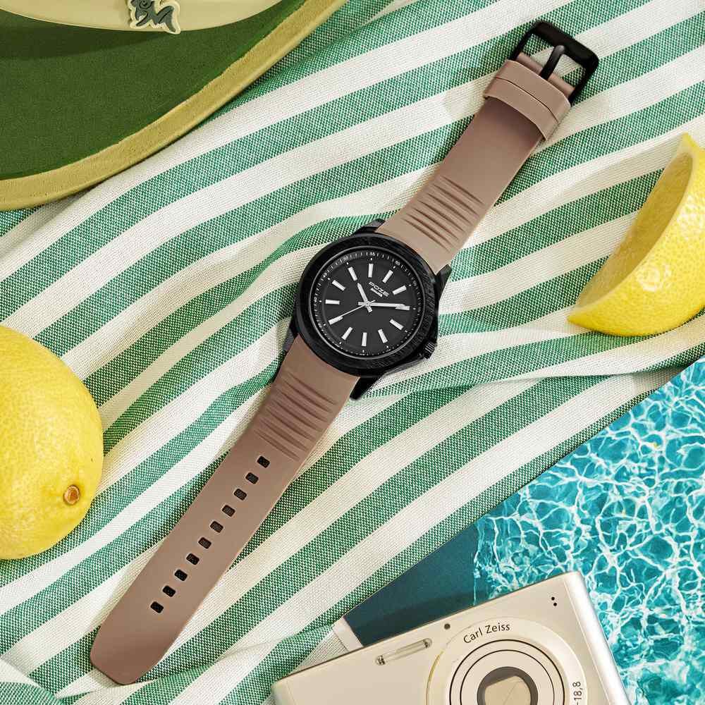 sonata Poze Poze Quartz Analog Black Dial Grey Silicone Strap Watch For Men image