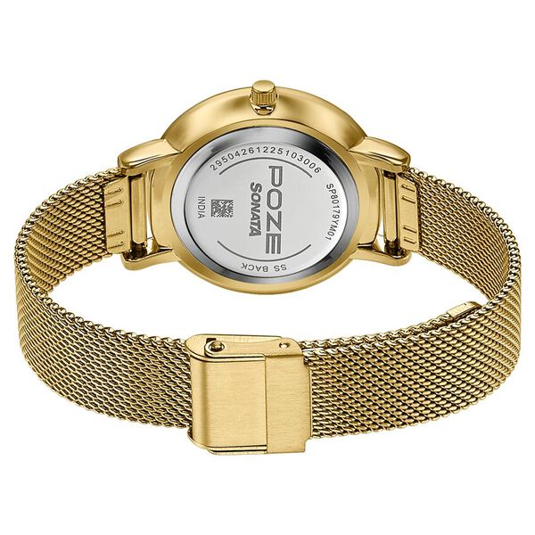 Poze By Sonata Quartz Analog White Dial Golden Metal Strap Watch For Women - image number 6