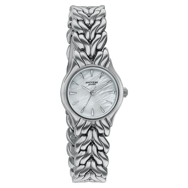 Poze Poze Quartz Analog White Dial Silver Metal Strap Watch For Women - image number 2