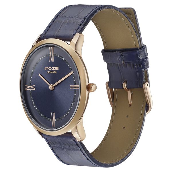 Sonata Poze Quartz Analog Blue Dial Leather Strap Watch for Men - image number 2