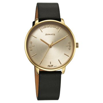Sonata Regional Edition Tamil Quartz Analog Golden Dial Leather Strap Watch For Women