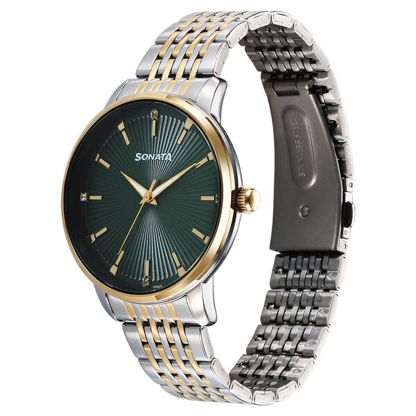 Sonata Eternia Quartz Analog Green Dial Metal Strap Watch For Men - image number 1