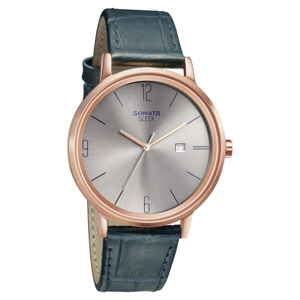 Sonata Quartz Analog with Date Grey Dial Leather Strap Watch for Men - image number 0