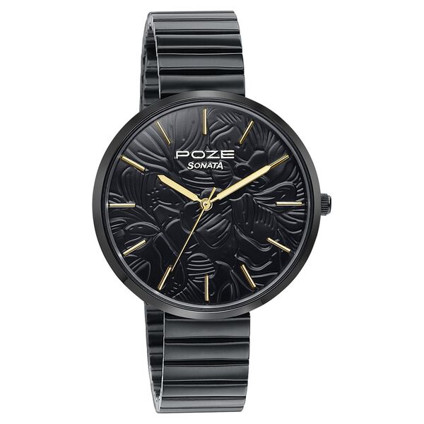 Sonata Poze Quartz Analog Black Dial Stainless Steel Strap Watch For Women - image number 2