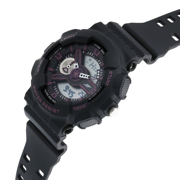 SF Dreamer Series Quartz Digital Analog Digital Black Round Dial Black Plastic Strap Watch For Men - image number 2