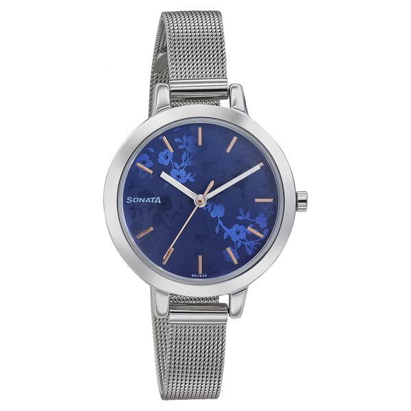 Sonata Silver Lining Blue Dial Women Watch With Stainless Steel Strap - image number 0
