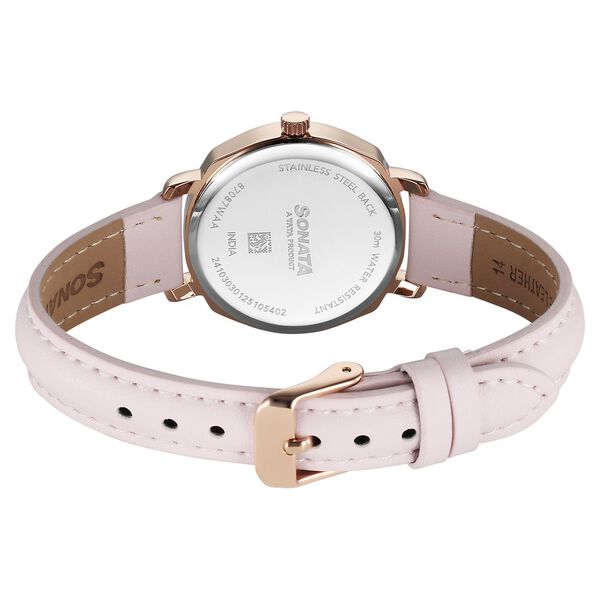 Sonata Eternia Quartz Analog Pink Dial Leather Strap Watch For Women - image number 4
