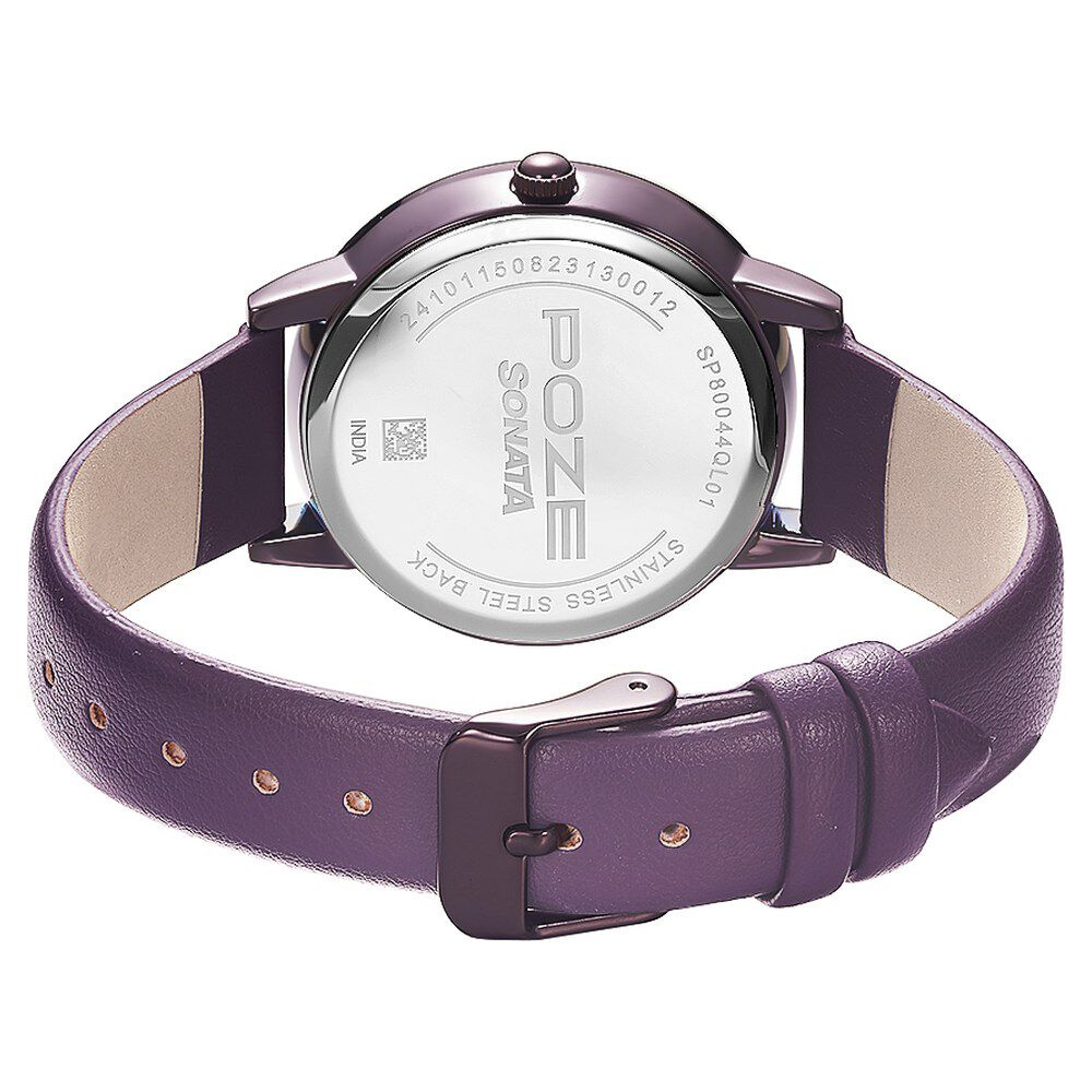 Poze by Sonata Quartz Analog Purple Dial PU Leather Strap Watch