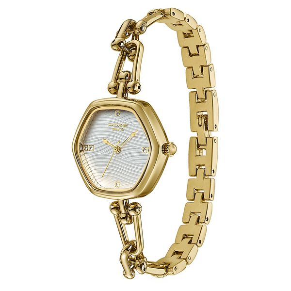 Poze Poze Quartz Analog White Dial Golden Metal Strap Watch For Women - image number 4