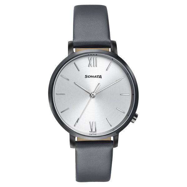 Sonata Elegent Essentials Quartz Analog Silver Dial Leather Strap Watch For Women - image number 0