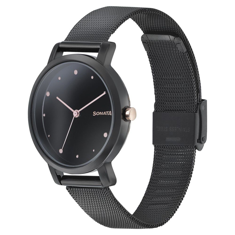 Sonata Onyx Black Dial Women Watch With Stainless Steel Strap