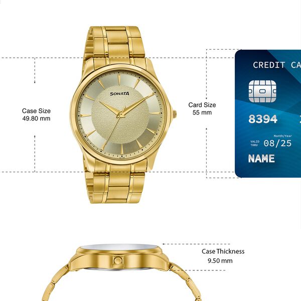 Sonata Traditional Essentials Gold Dial Gold-Tone Stainless Steel Strap Watch - image number 3