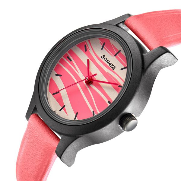 Sonata Play Pink Dial Women Watch With Leather Strap - image number 2