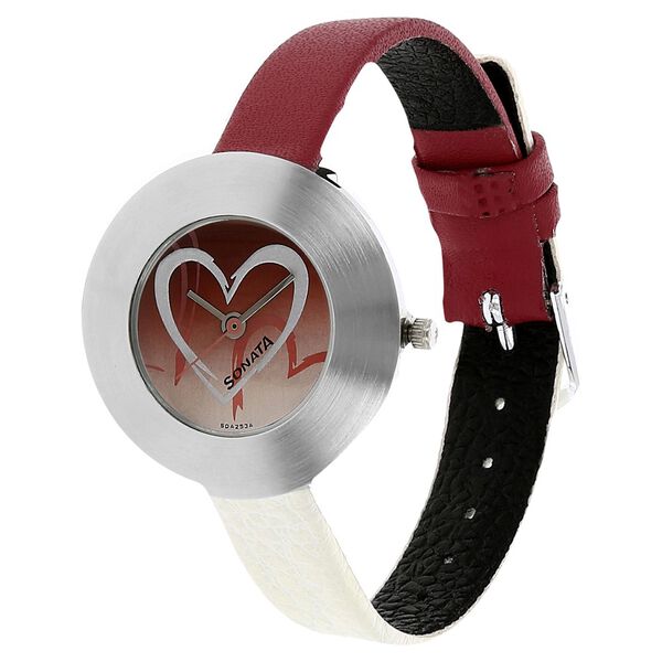Sonata Quartz Analog Silver Dial Leather Strap Watch for Women - image number 1