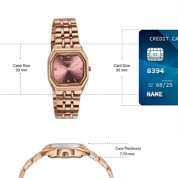 Poze By Sonata Quartz Analog Pink Dial Rose Gold Metal Strap Watch For Women - image number 3