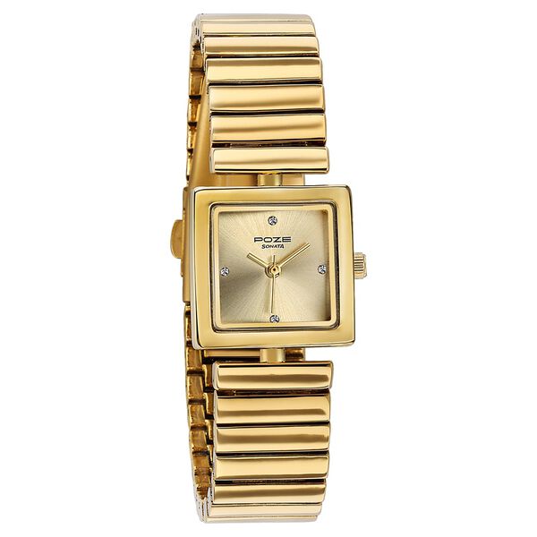 Sonata Poze Quartz Analog Silver Dial Golden Metal Strap Watch For Women - image number 2