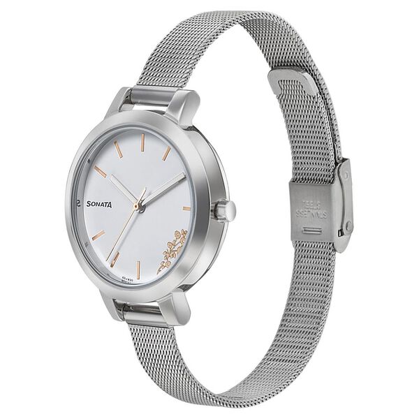 Sonata Silver Lining White Dial Women Watch With Stainless Steel Strap - image number 1
