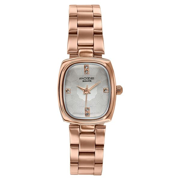 Poze By Sonata Quartz Analog White Dial Rose Gold Stainless Steel Strap Watch For Women - image number 1