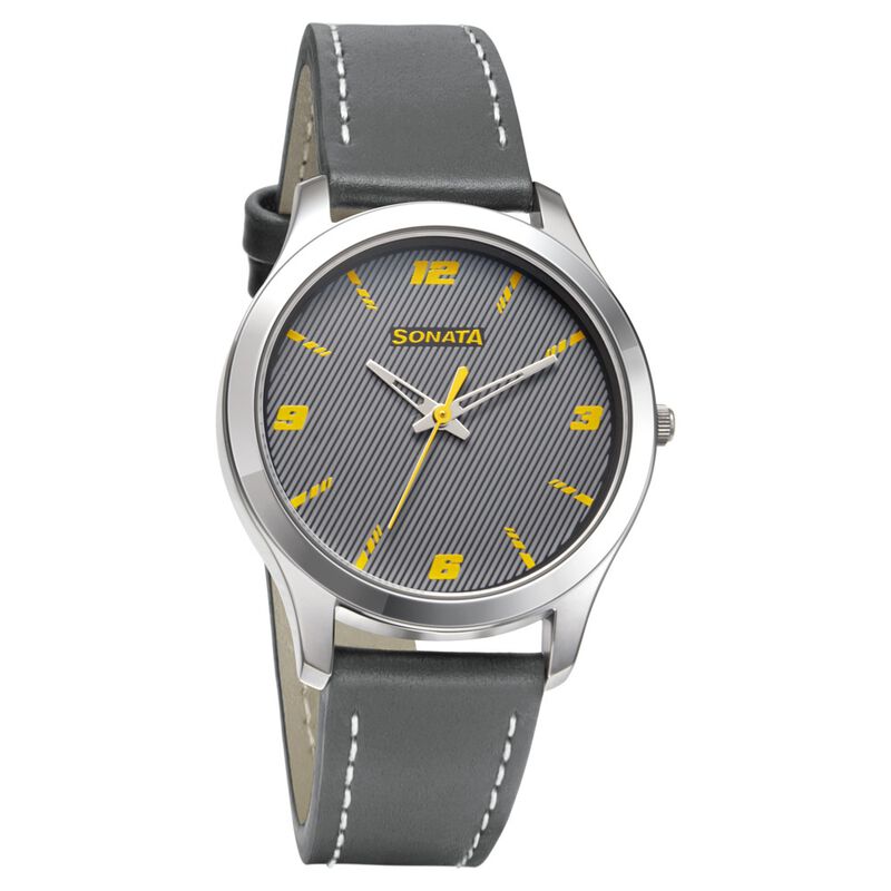 Sonata RPM Quartz Analog Grey Dial Leather Strap Watch for Men - image number 0